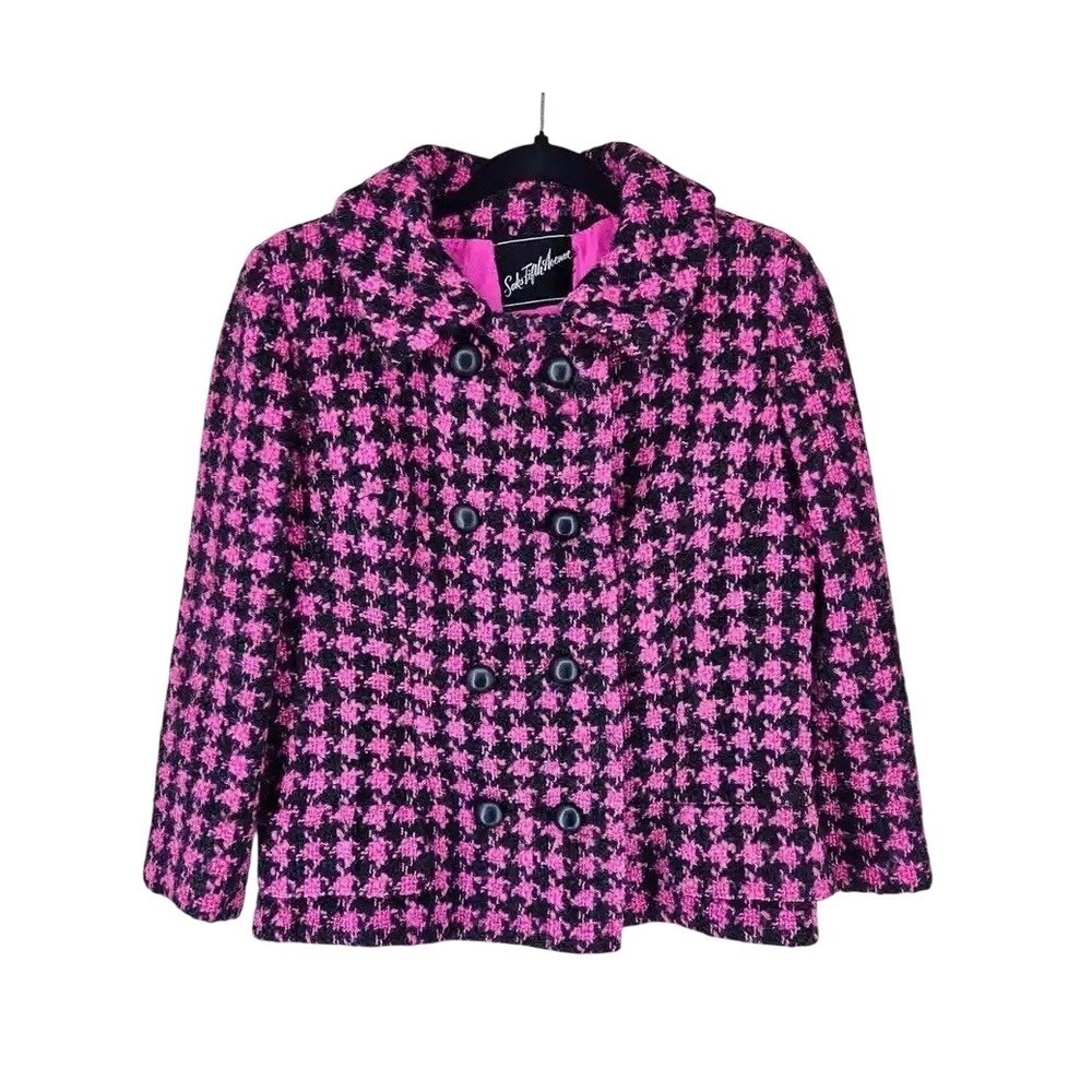 Saks Fifth Avenue Vintage Pink Houndstooth Workwear Blazer